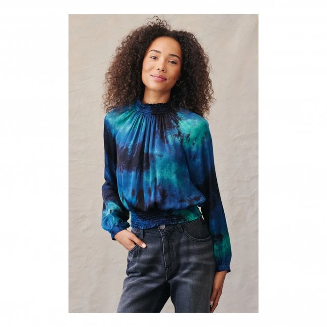 Bella Dahl  Long Sleeve Smocked Top Galaxy Dye